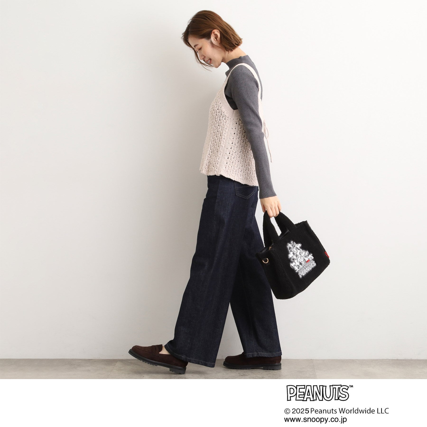 グローブ grove 【PEANUTS】ボアスクエア2WAYトート （ブラック(019)） ブラック(019)