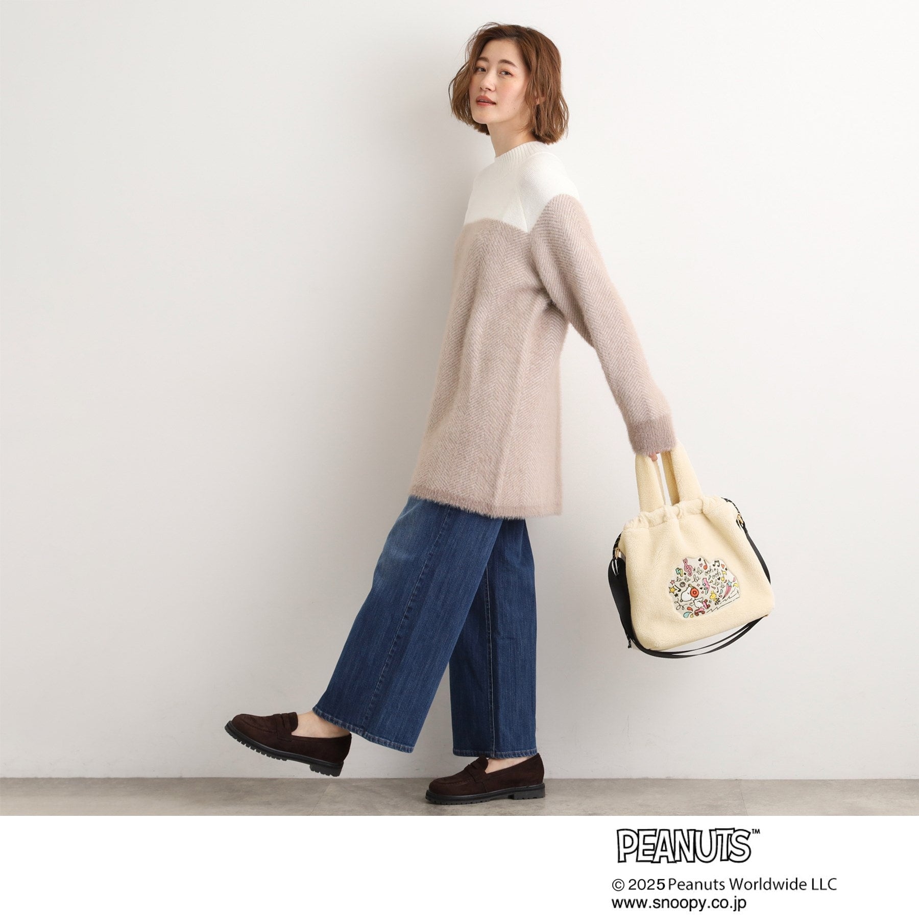 グローブ grove 【PEANUTS】ボア巾着トート （チャコールグレー(014)） チャコールグレー(014)