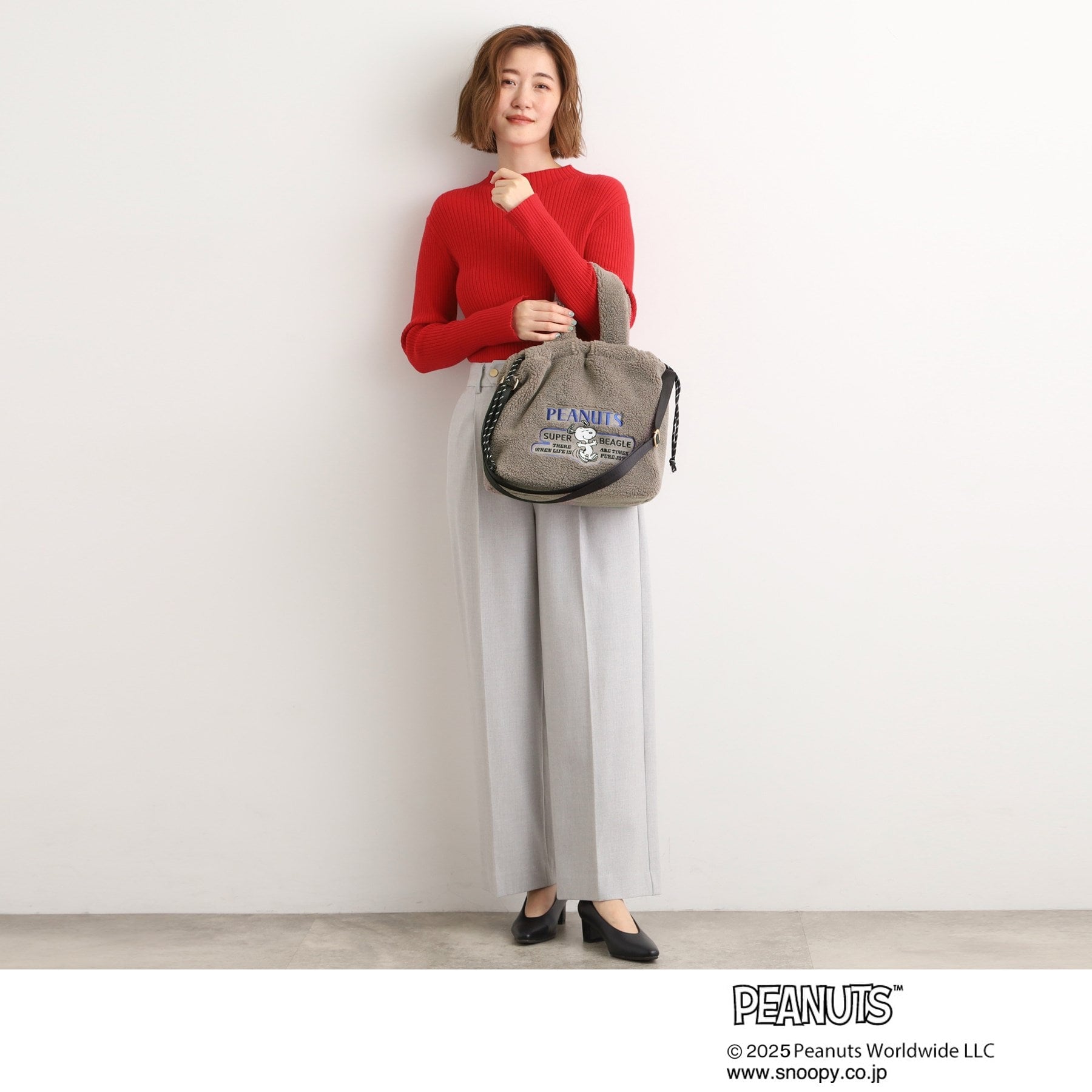 グローブ grove 【PEANUTS】ボア巾着トート （チャコールグレー(014)） チャコールグレー(014)