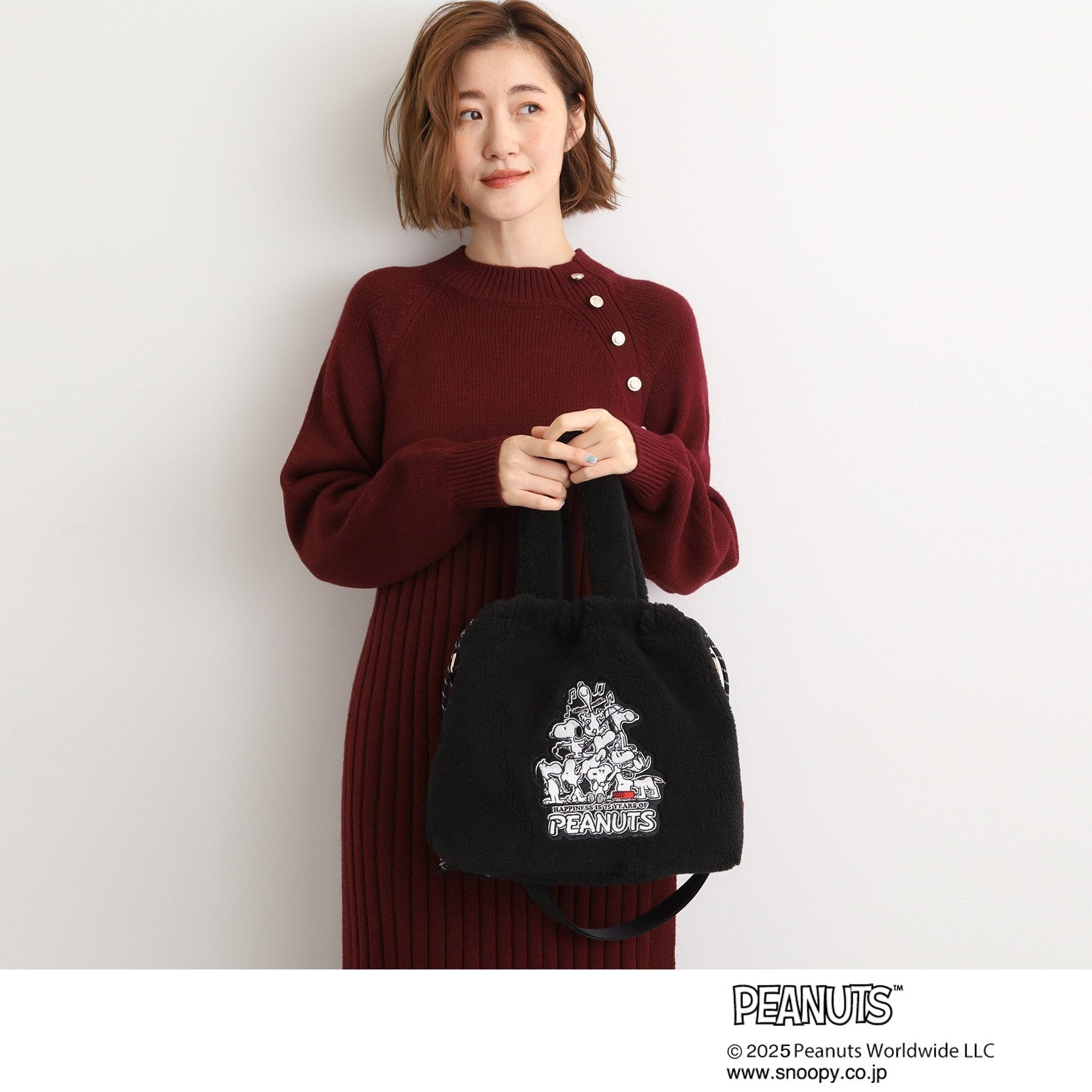 グローブ grove 【PEANUTS】ボア巾着トート （チャコールグレー(014)） チャコールグレー(014)