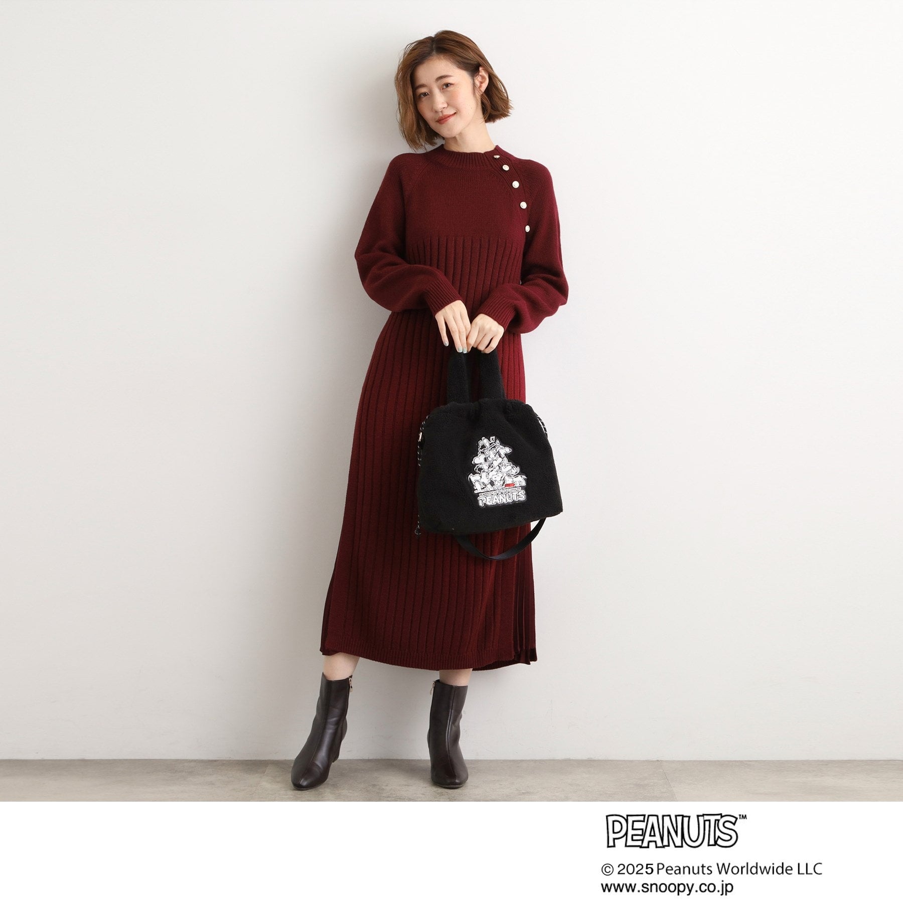 グローブ grove 【PEANUTS】ボア巾着トート （チャコールグレー(014)） チャコールグレー(014)