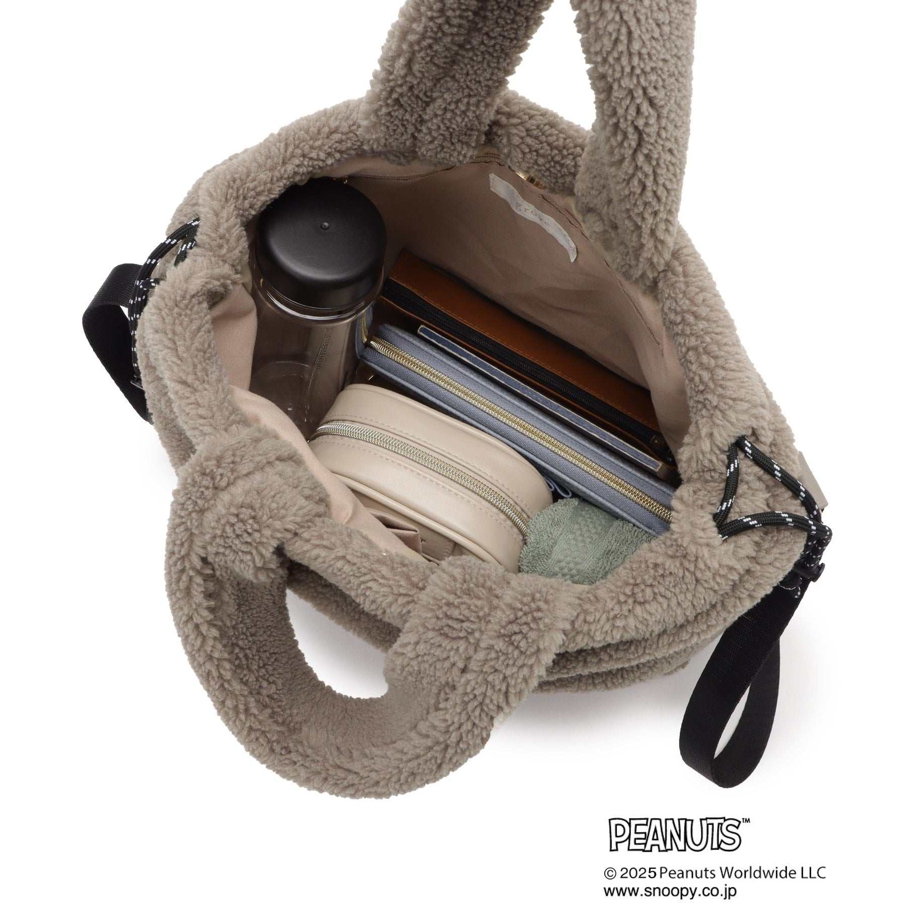 グローブ grove 【PEANUTS】ボア巾着トート （チャコールグレー(014)） チャコールグレー(014)