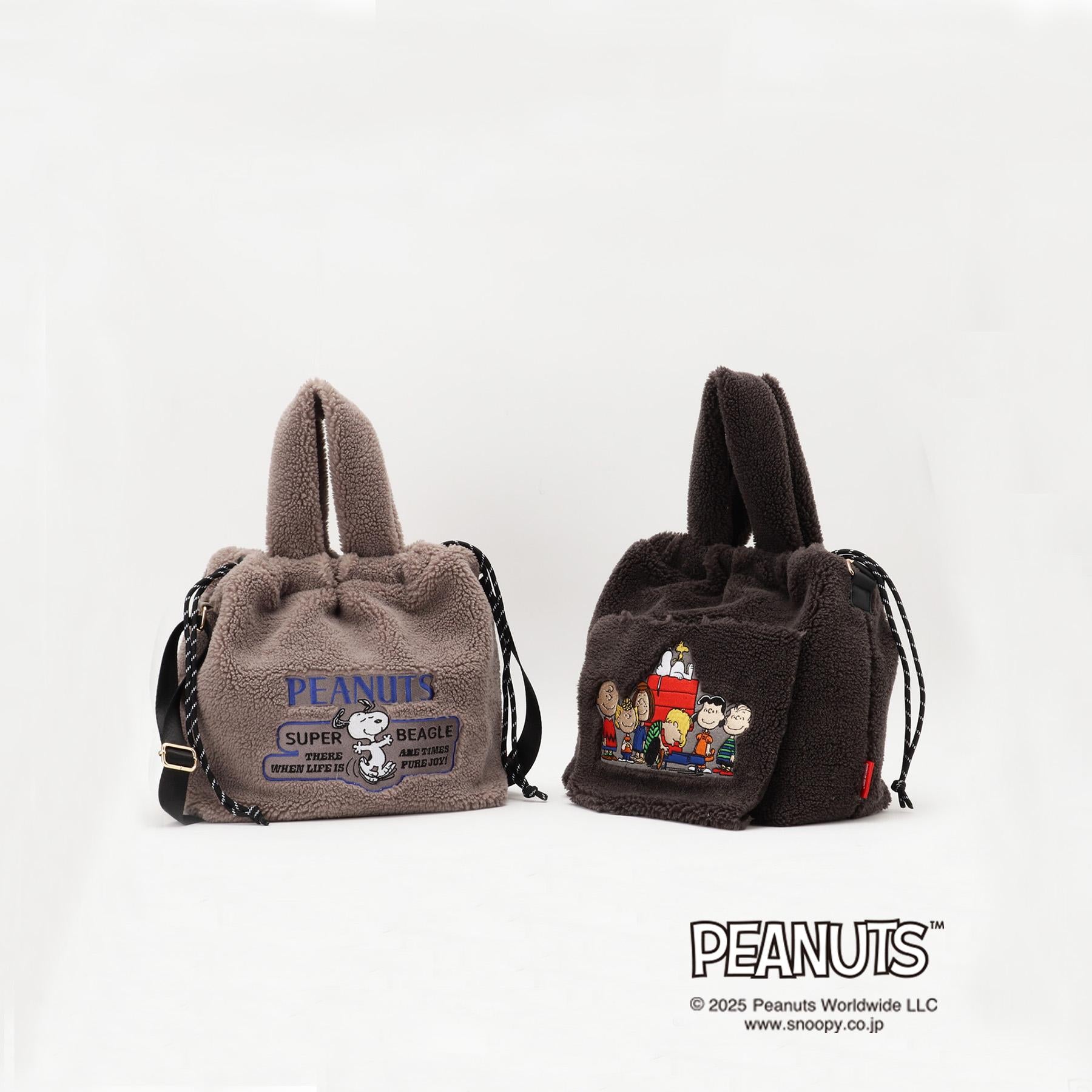 グローブ grove 【PEANUTS】ボア巾着トート （チャコールグレー(014)） チャコールグレー(014)