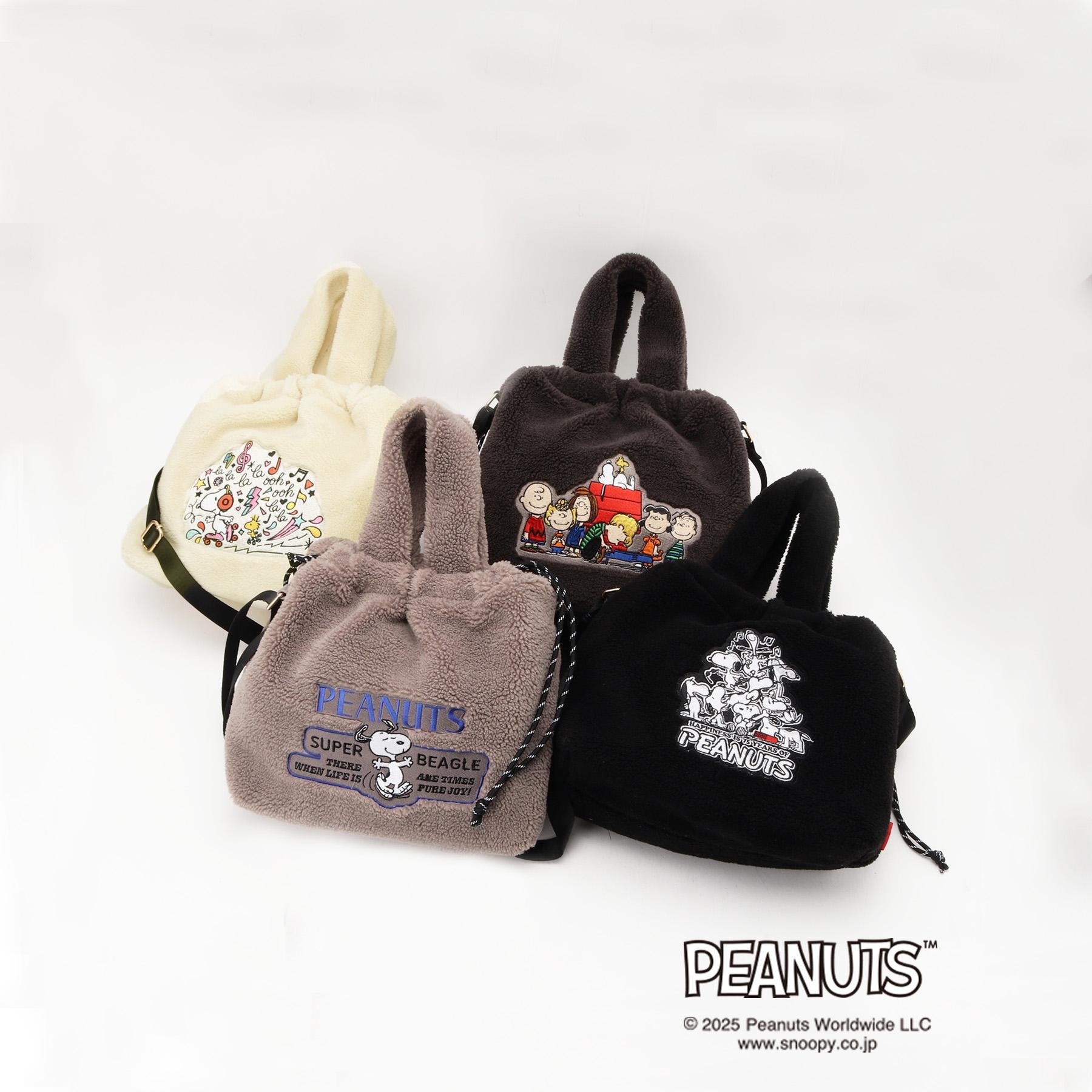 グローブ grove 【PEANUTS】ボア巾着トート （チャコールグレー(014)） チャコールグレー(014)