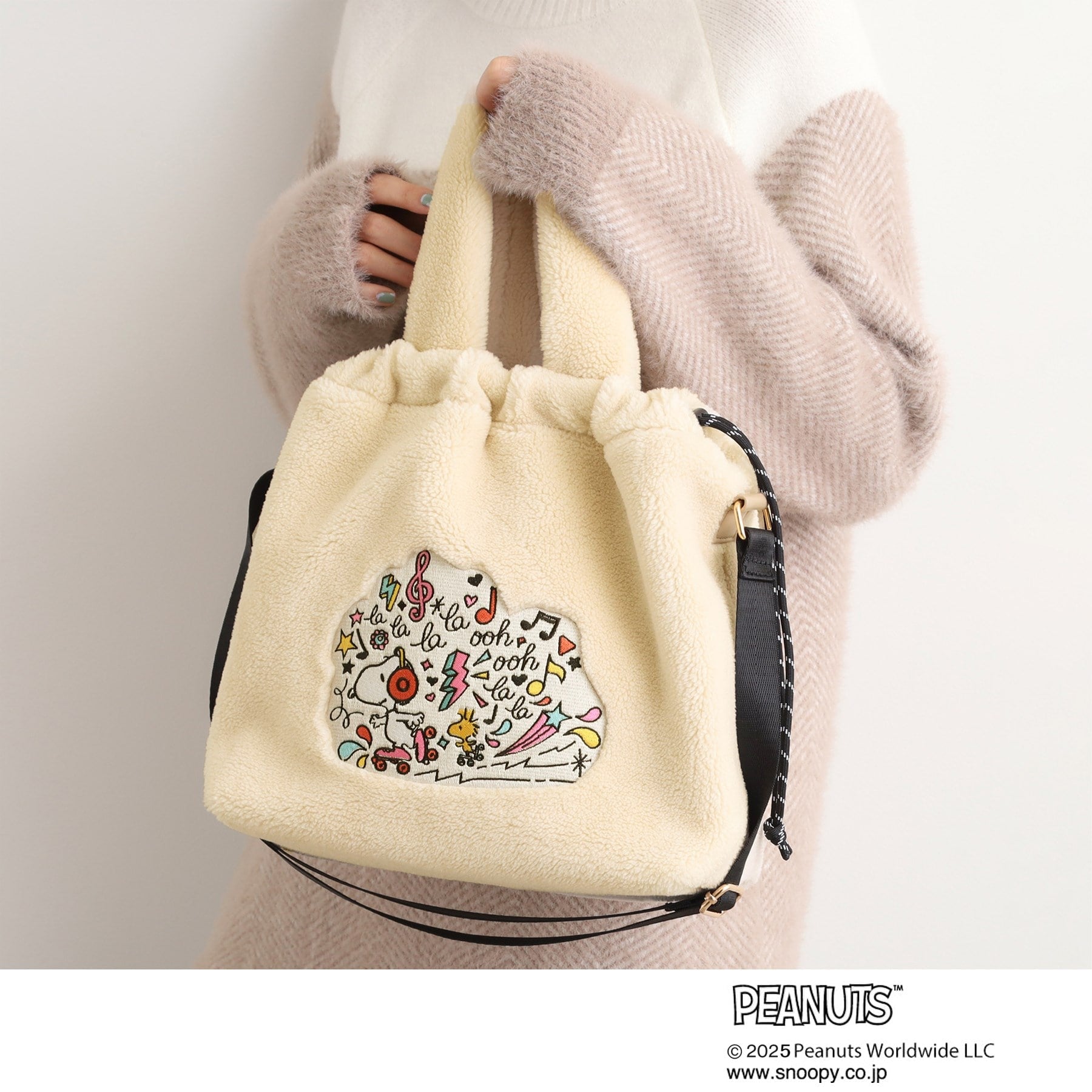 グローブ grove 【PEANUTS】ボア巾着トート （アイボリー(004)） アイボリー(004)