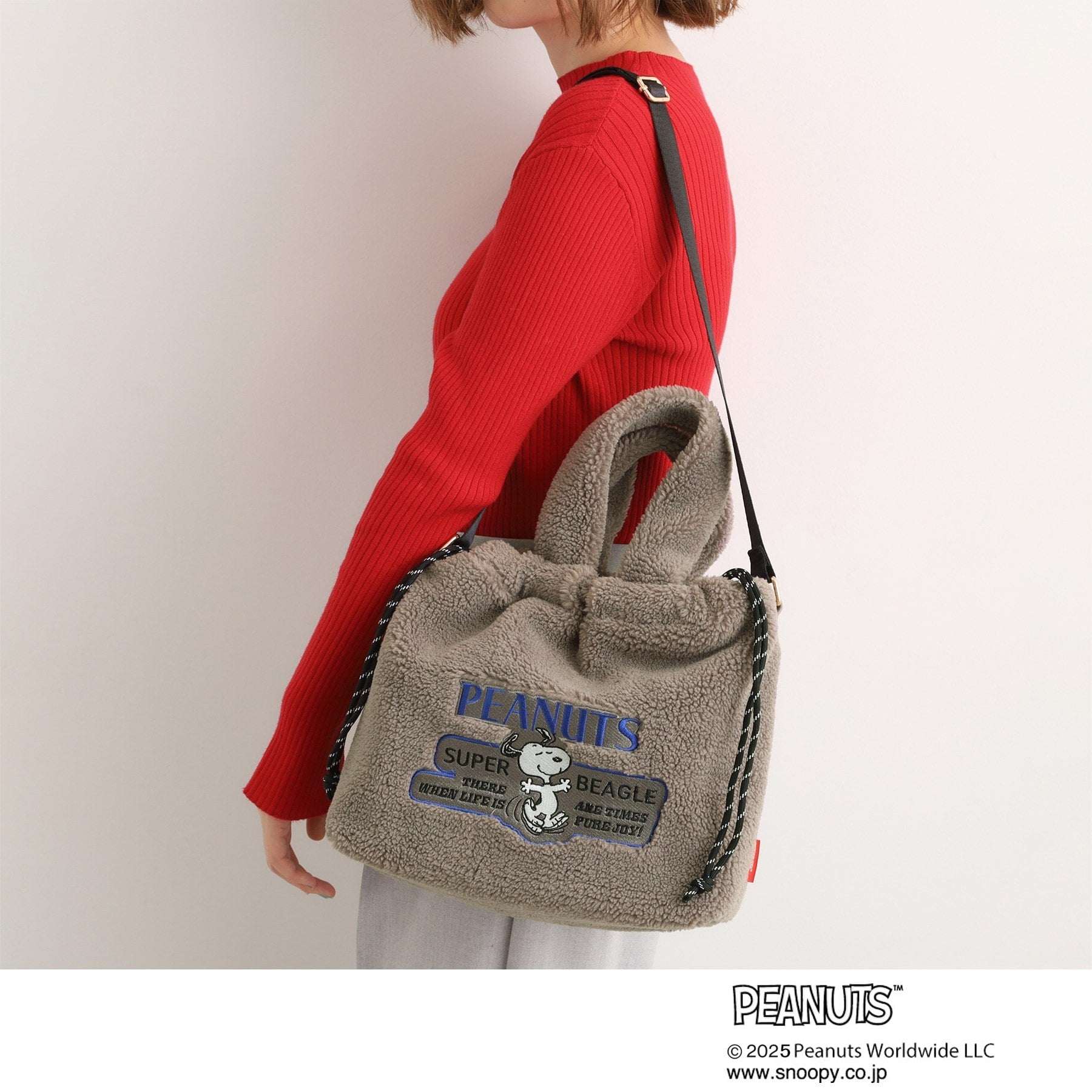 グローブ grove 【PEANUTS】ボア巾着トート （グレー(012)） グレー(012)