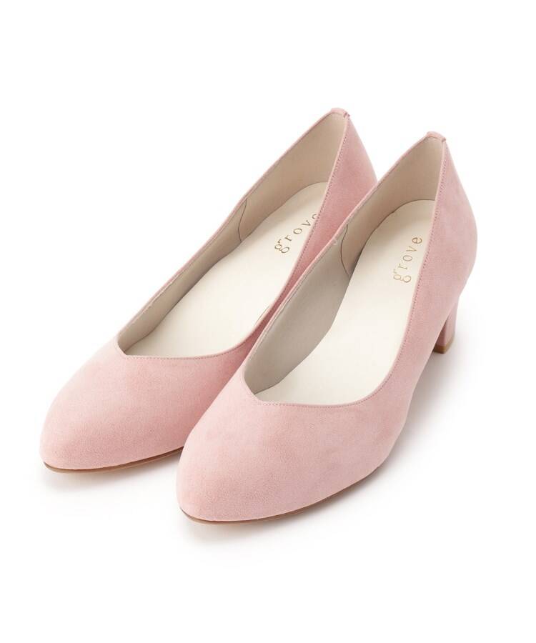 グローブ grove 【はっ水加工】やわここちチャンキーヒールパンプス(ヒール5.0cm) （ピンク(072)） ピンク(072)