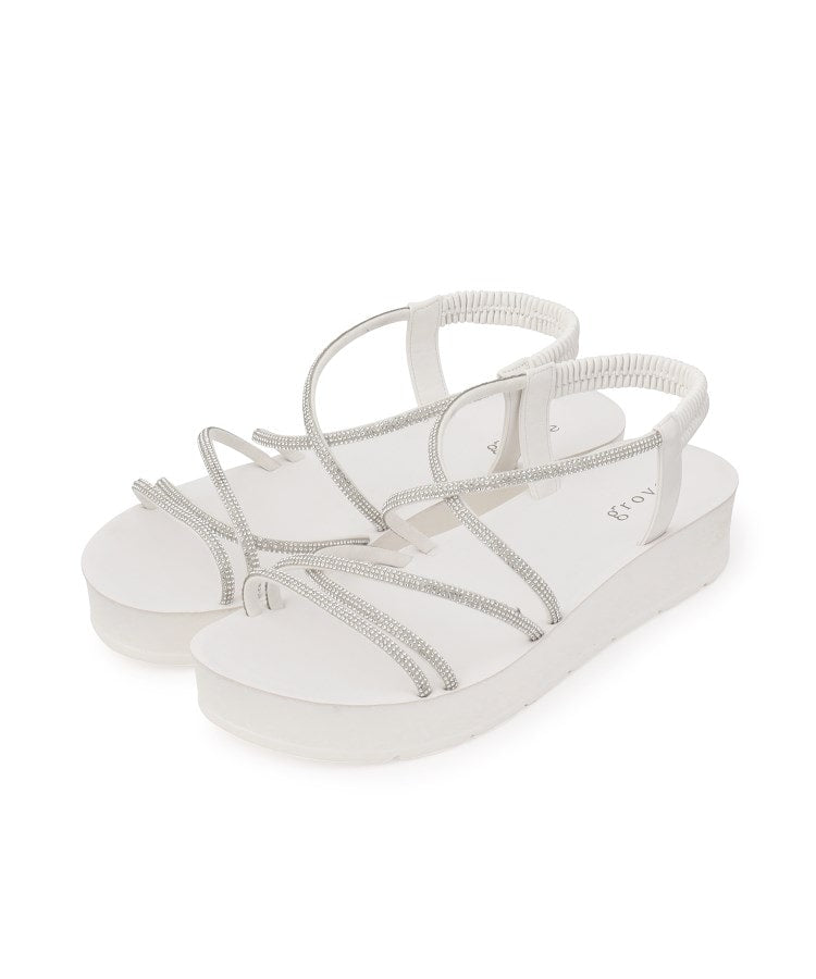 グローブ grove 【人間工学】ワンタッチラインストーンストラップ厚底サンダル （ホワイト(001)） ホワイト(001)