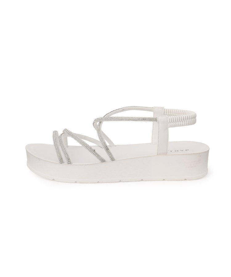 グローブ grove 【人間工学】ワンタッチラインストーンストラップ厚底サンダル （ホワイト(001)） ホワイト(001)