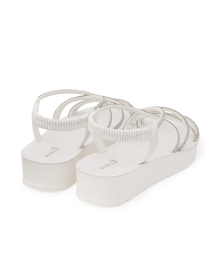 グローブ grove 【人間工学】ワンタッチラインストーンストラップ厚底サンダル （ホワイト(001)） ホワイト(001)