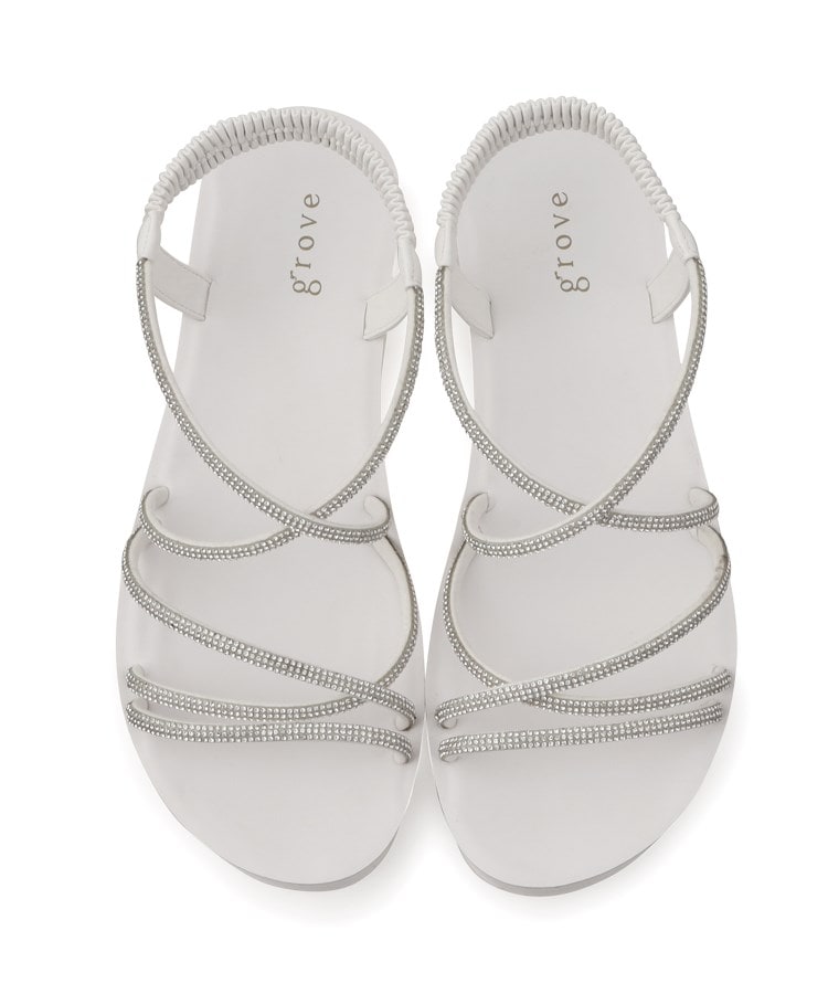 グローブ grove 【人間工学】ワンタッチラインストーンストラップ厚底サンダル （ホワイト(001)） ホワイト(001)