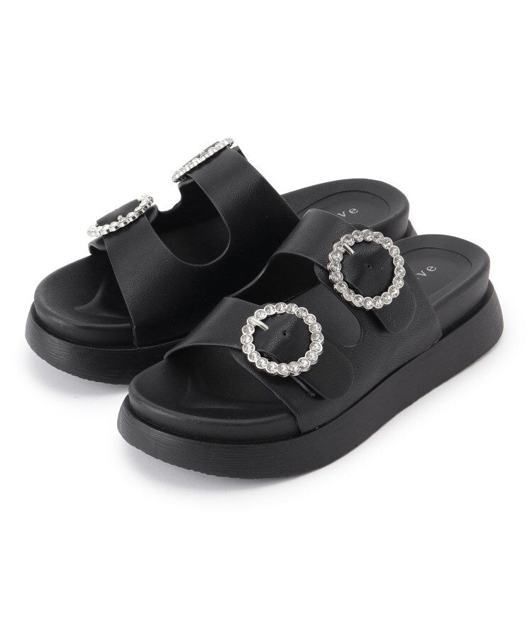 グローブ grove 厚底ダブルビジューバックルサンダル （ブラック(019)） ブラック(019)