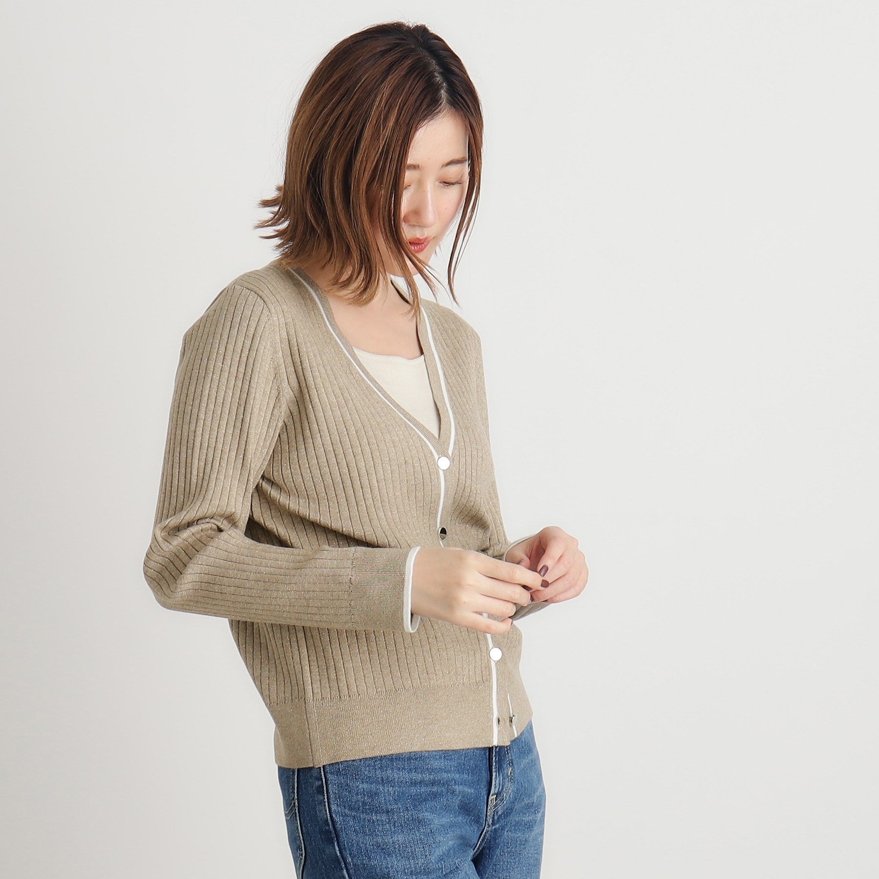 グローブ grove ウール混ラメアンサンブル対応カーディガン