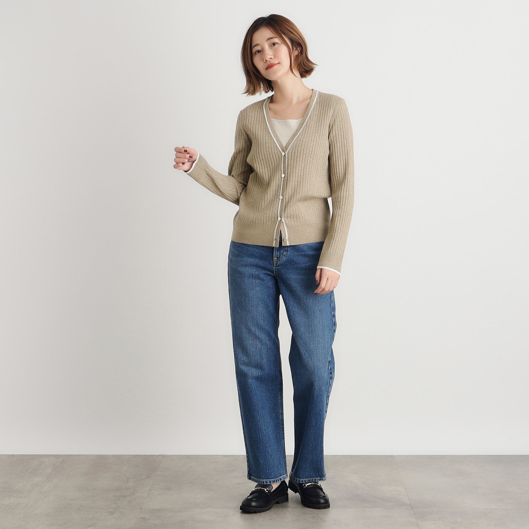 グローブ grove ウール混ラメアンサンブル対応カーディガン