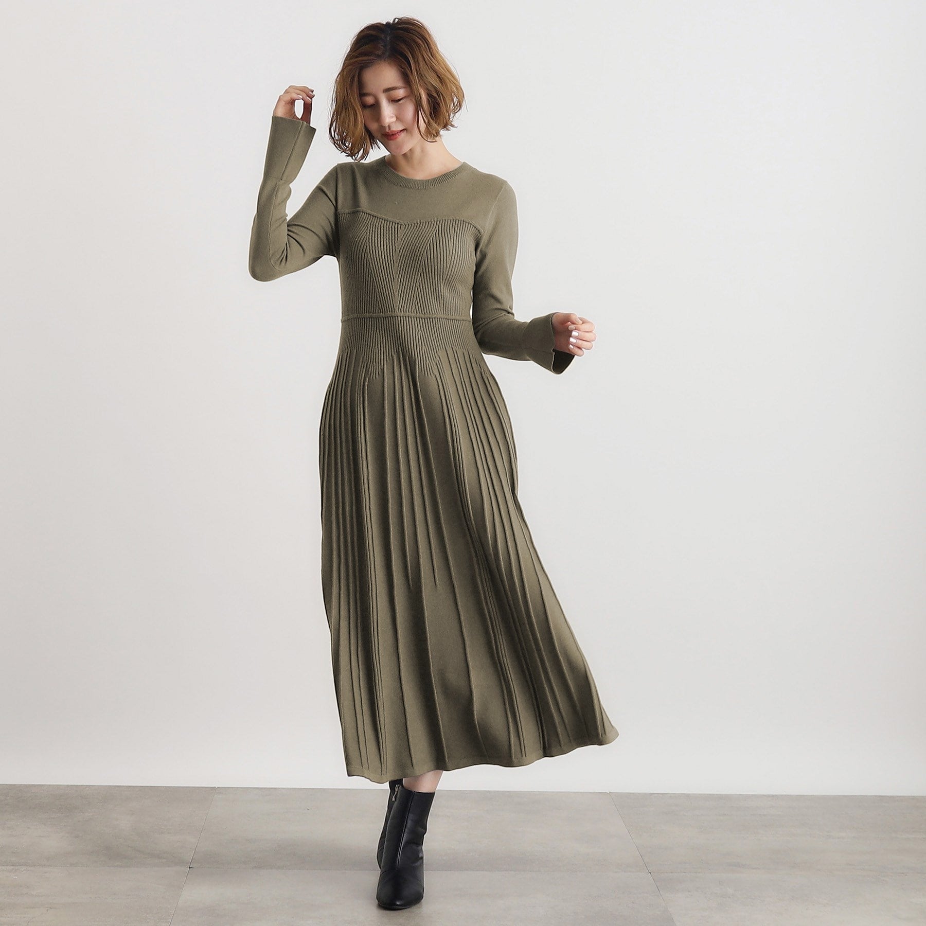 グローブ grove ビスチェライクリブニットワンピース
