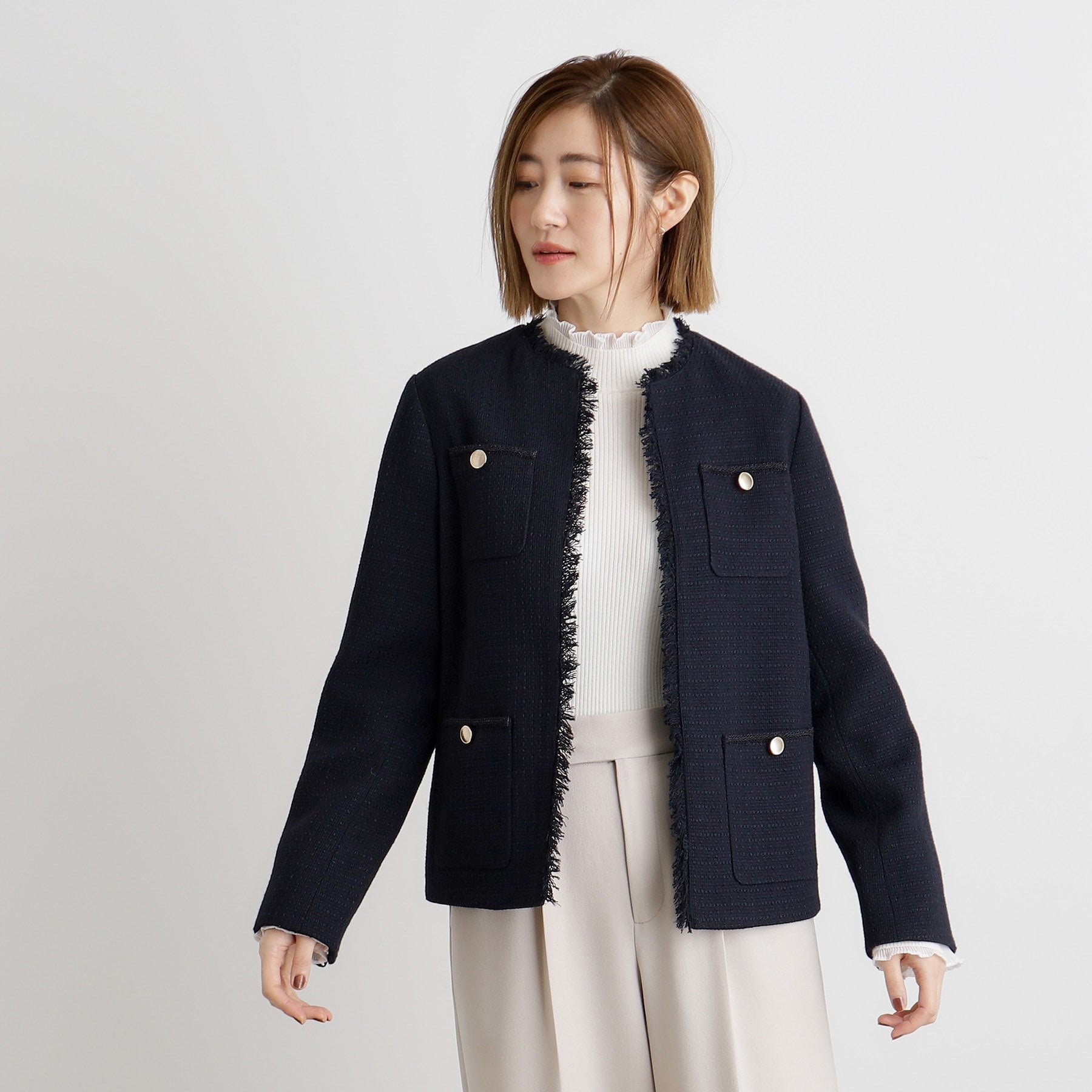 Grove grove fringe tweed jacket