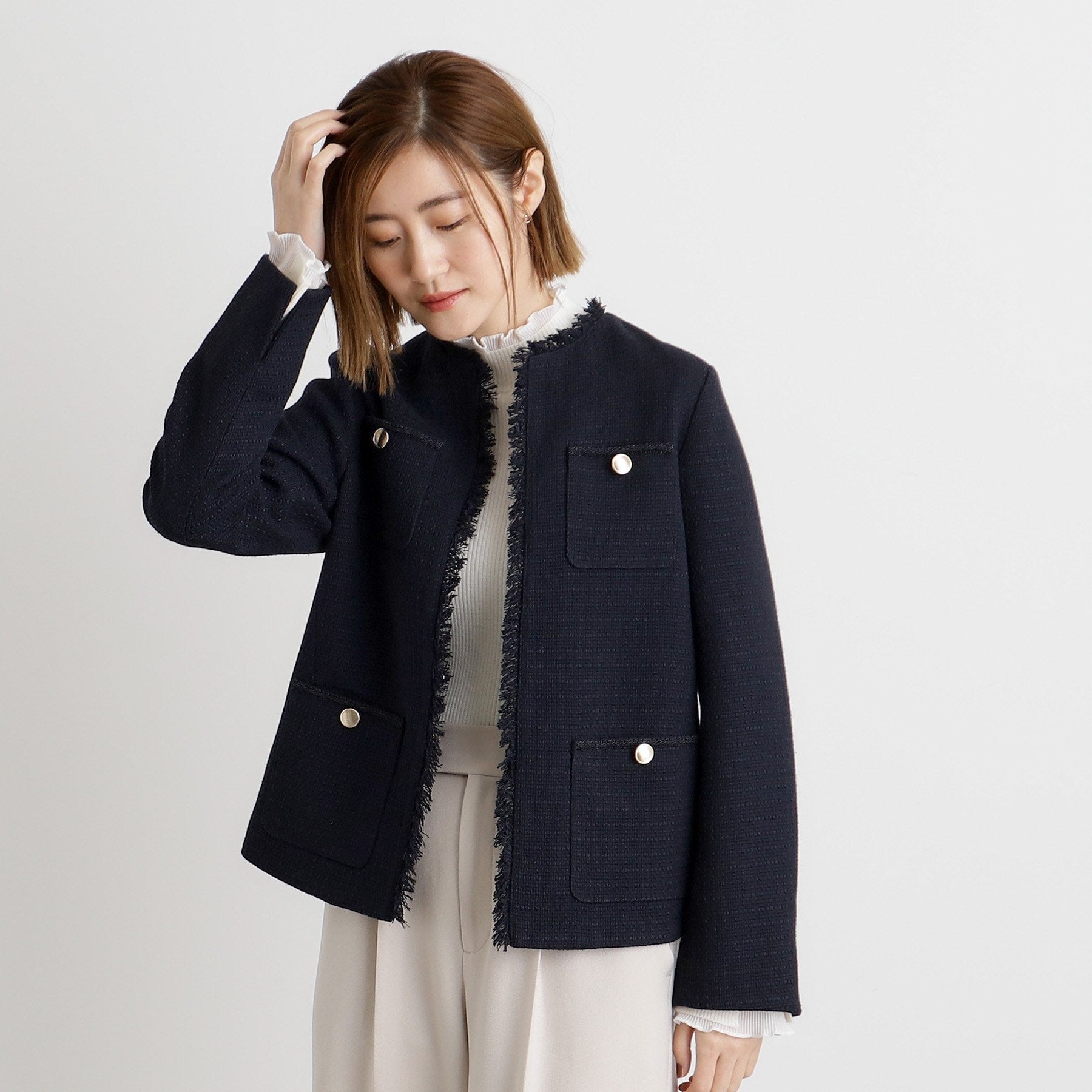 Grove grove fringe tweed jacket