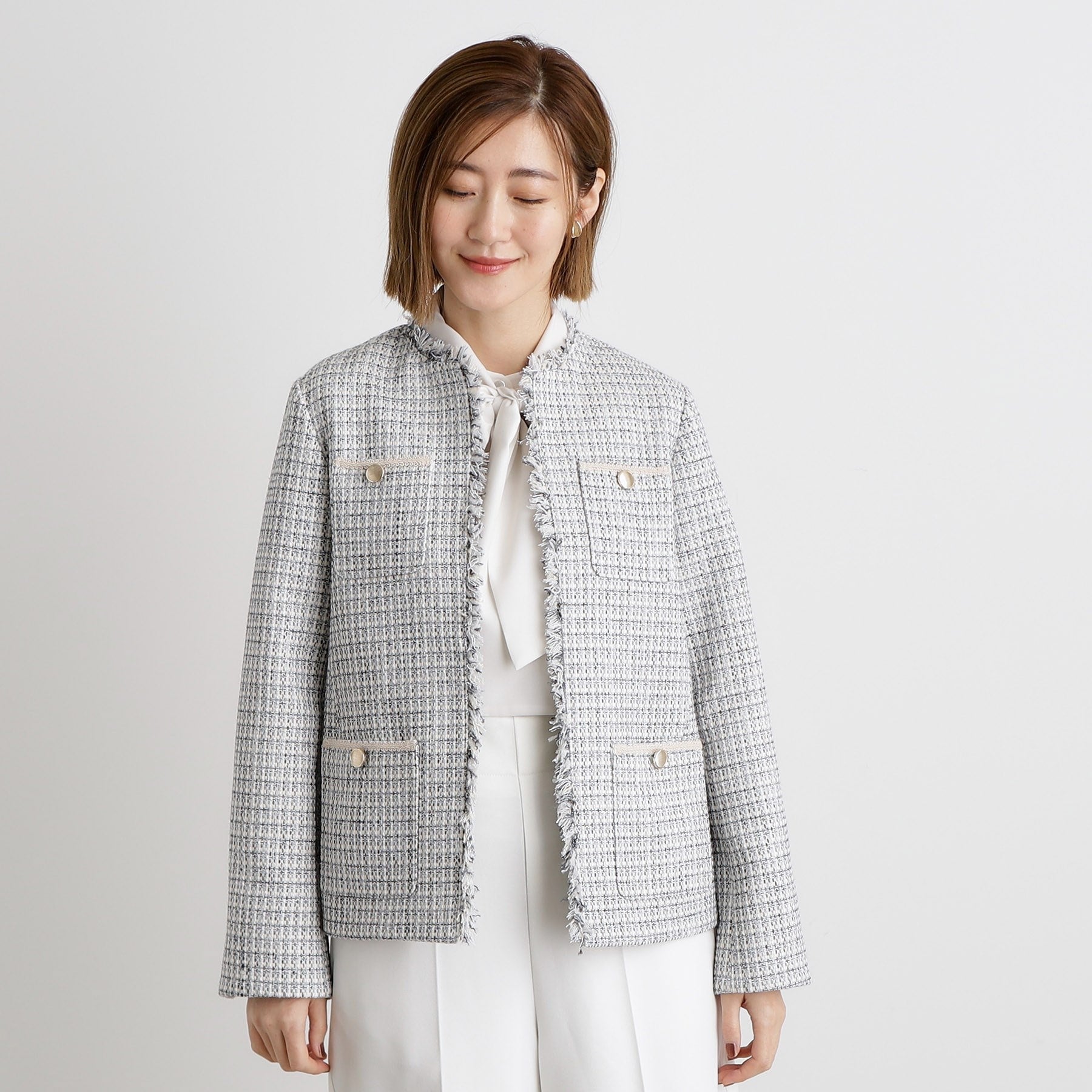 Grove grove fringe tweed jacket