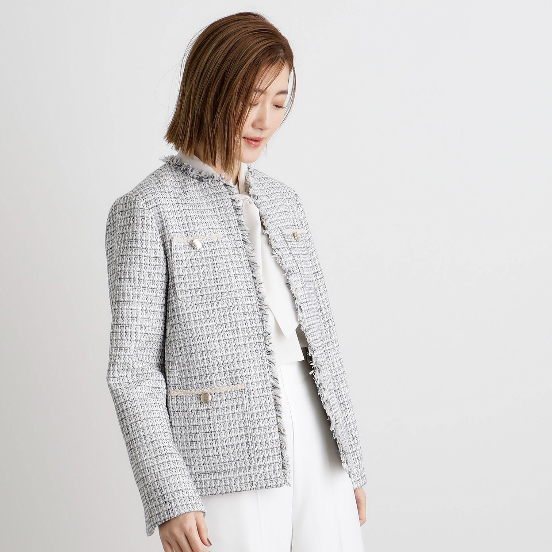 Grove grove fringe tweed jacket