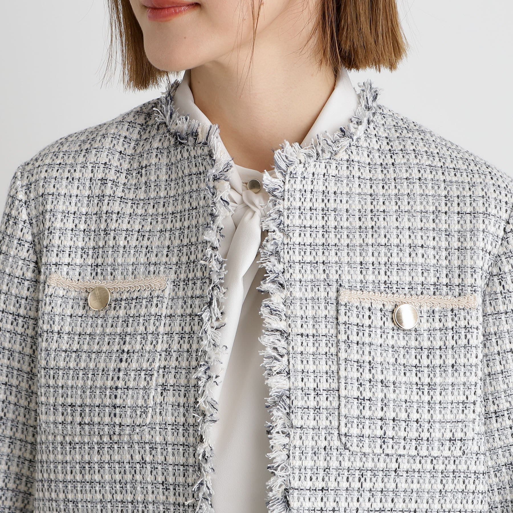 Grove grove fringe tweed jacket