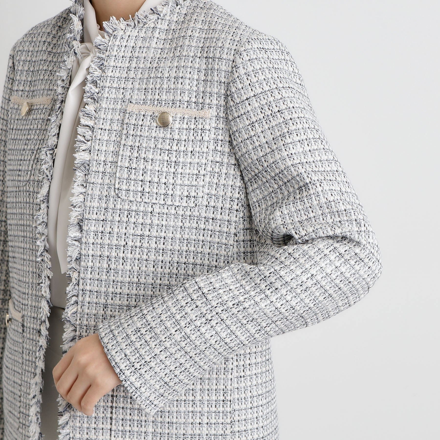 Grove grove fringe tweed jacket
