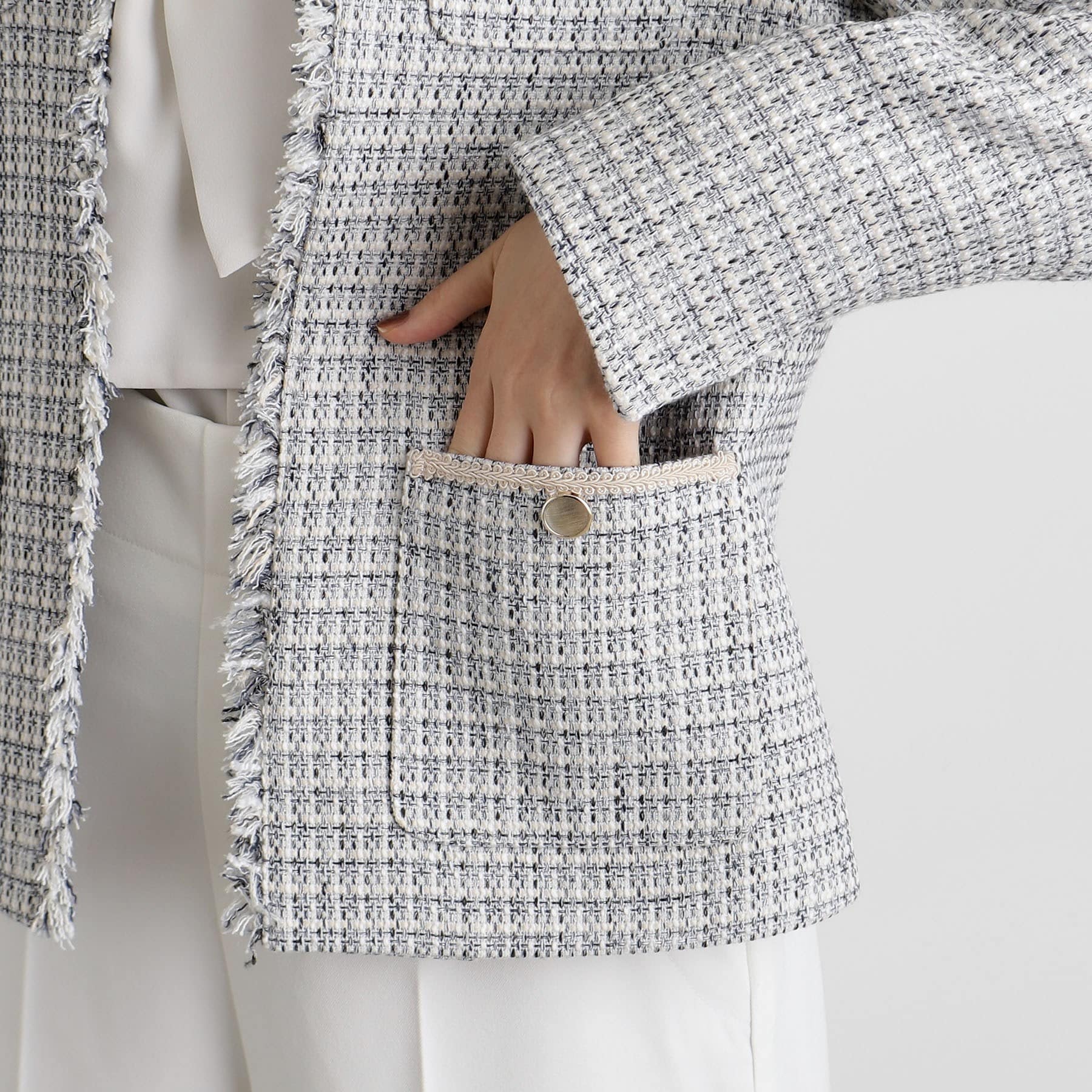 Grove grove fringe tweed jacket