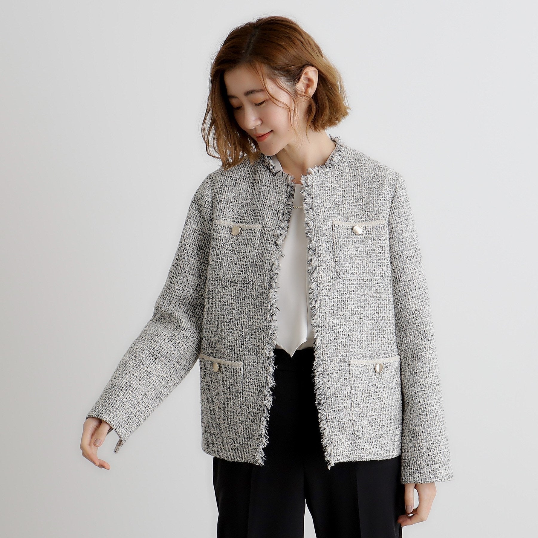 Grove grove fringe tweed jacket