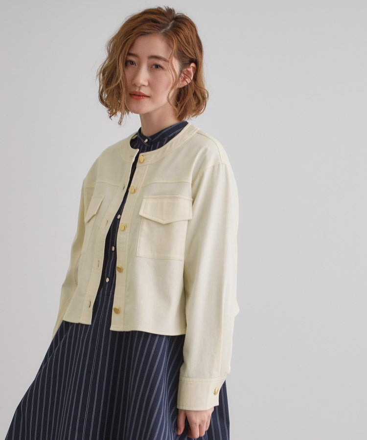 グローブ grove ライトデニムノーカラージャケット （ブルー(092)） ブルー(092)