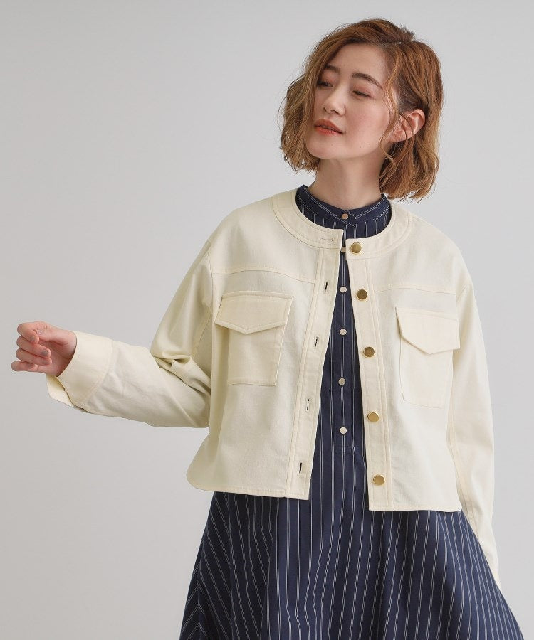 グローブ grove ライトデニムノーカラージャケット （ブルー(092)） ブルー(092)