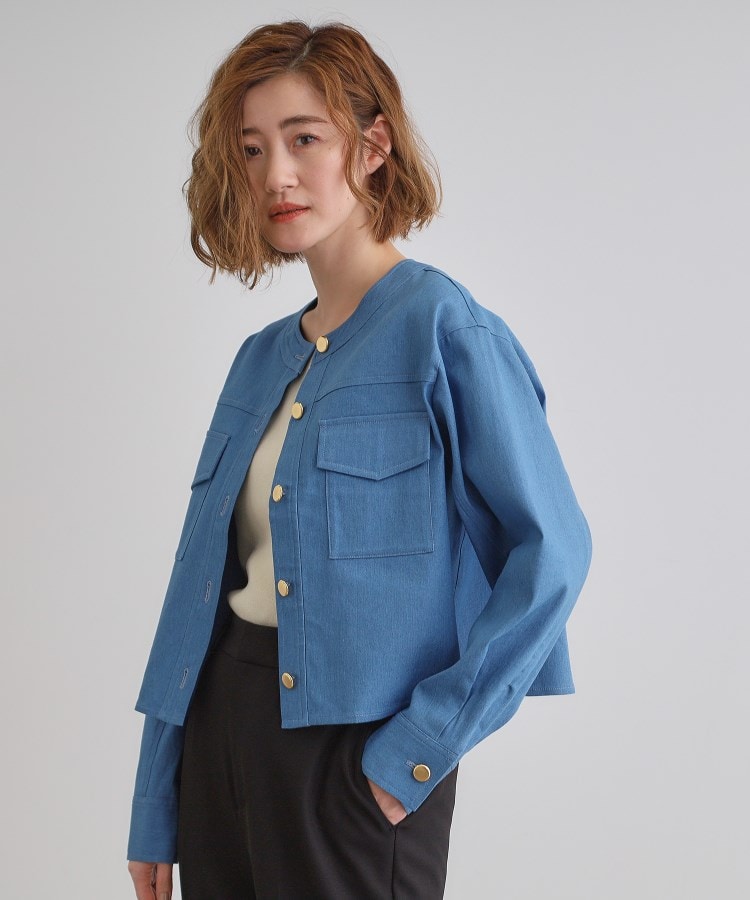グローブ grove ライトデニムノーカラージャケット （ブルー(092)） ブルー(092)