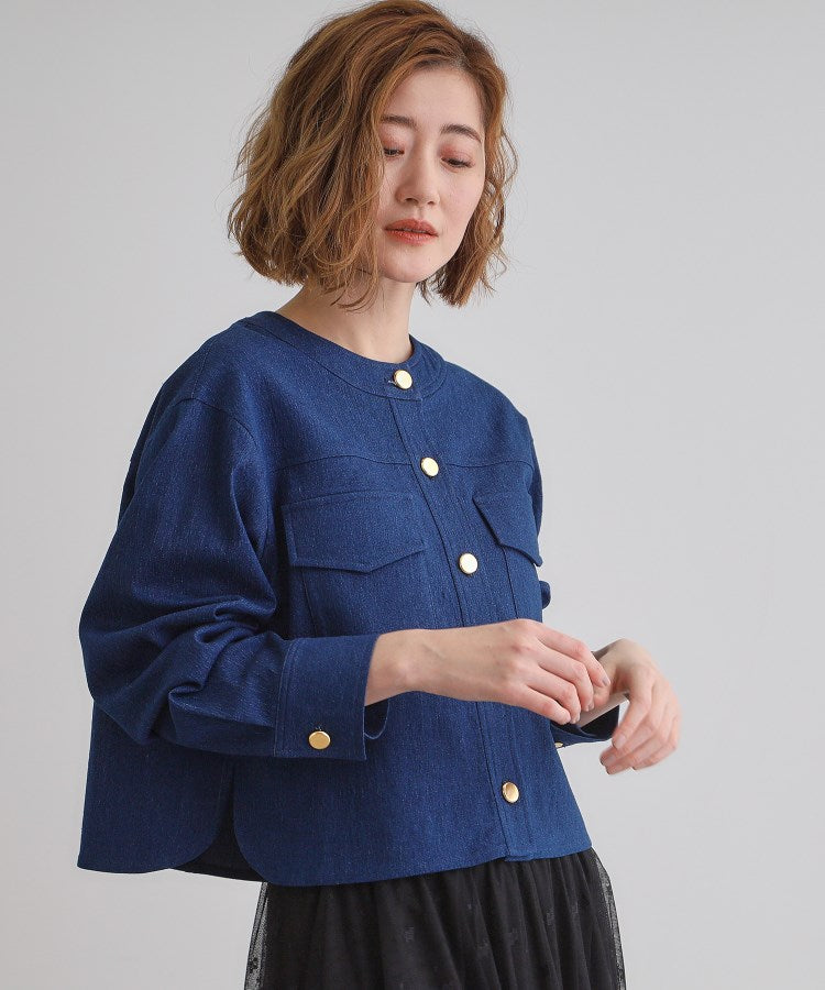 グローブ grove ライトデニムノーカラージャケット （ブルー(092)） ブルー(092)
