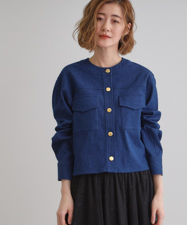 グローブ grove ライトデニムノーカラージャケット （ブルー(092)） ブルー(092)