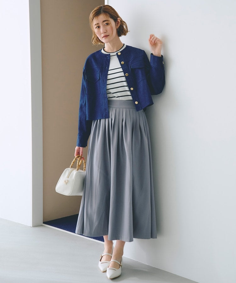 グローブ grove ライトデニムノーカラージャケット （ブルー(092)） ブルー(092)