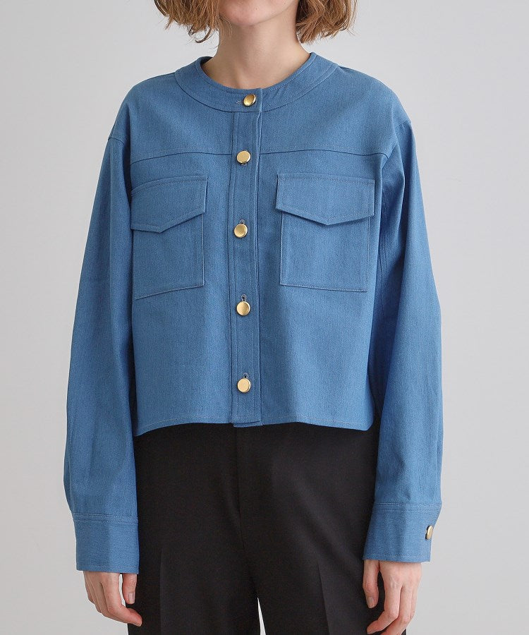 グローブ grove ライトデニムノーカラージャケット （ブルー(092)） ブルー(092)