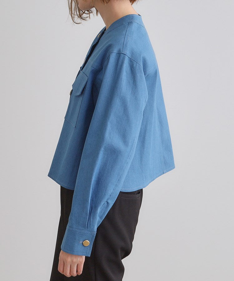 グローブ grove ライトデニムノーカラージャケット （ブルー(092)） ブルー(092)