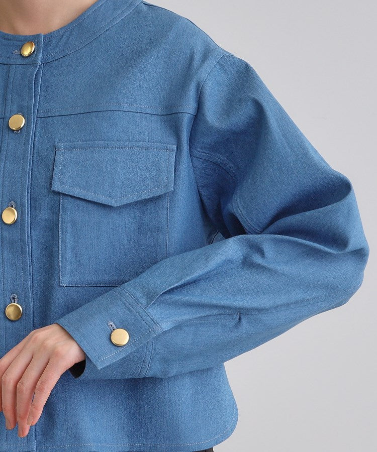 グローブ grove ライトデニムノーカラージャケット （ブルー(092)） ブルー(092)