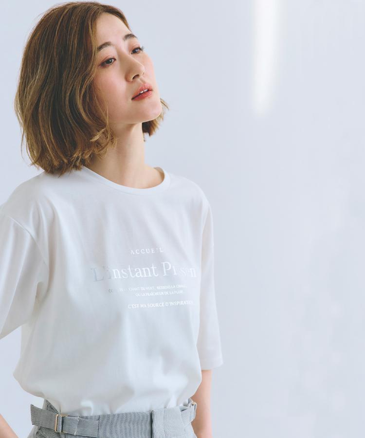 グローブ grove 五分袖ロゴプリントTシャツ （オフホワイト(103)） オフホワイト(103)