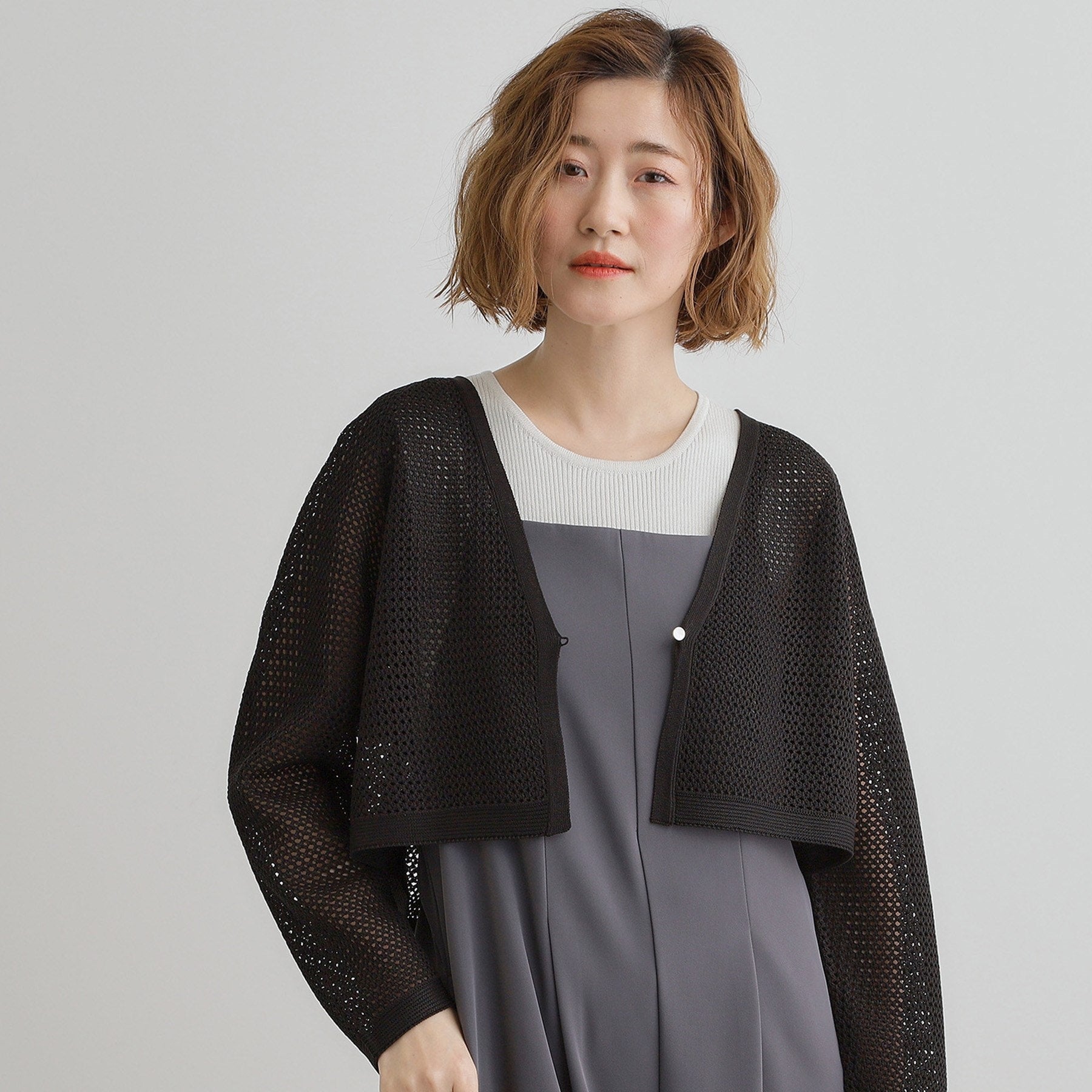 グローブ grove ワイドスリーブメッシュカーディガン （ブラック(019)） ブラック(019)