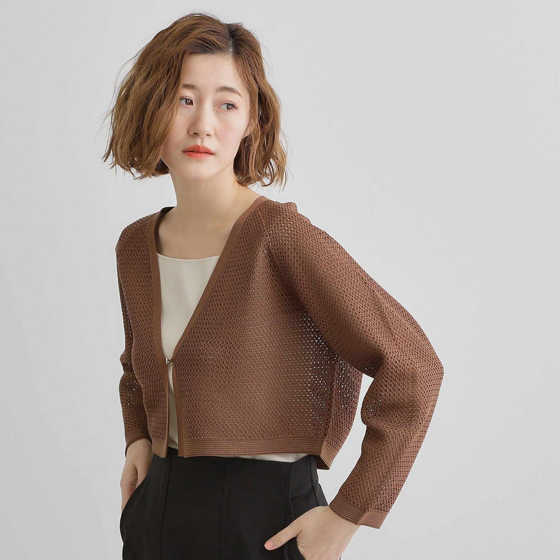 グローブ grove ワイドスリーブメッシュカーディガン （ブラウン(043)） ブラウン(043)