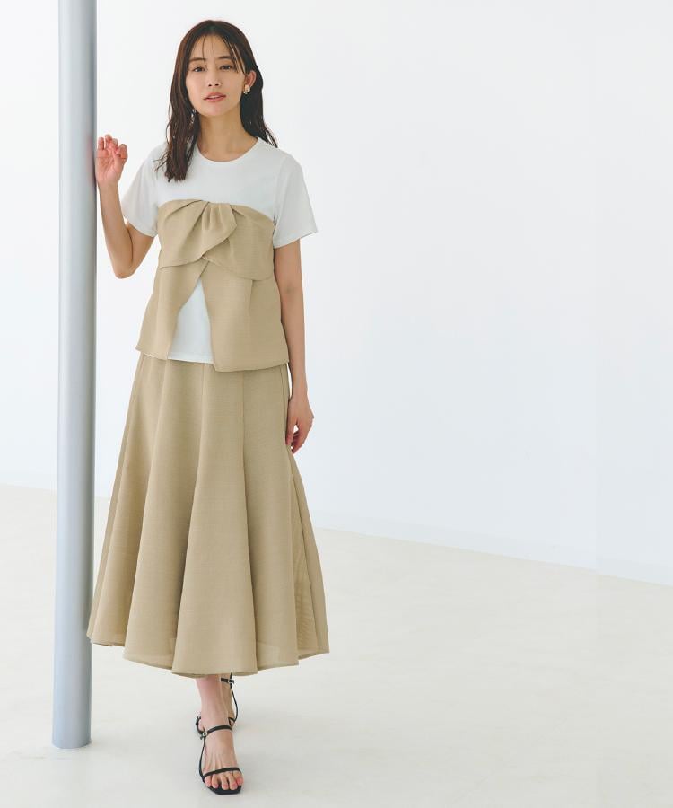 グローブ grove 麻調メッシュフレアスカート （ベージュ(052)） ベージュ(052)