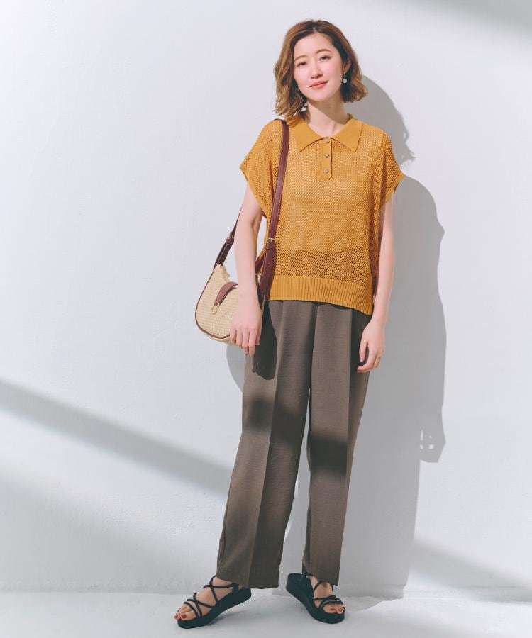 グローブ grove 麻調センタープレスワイドパンツ （モカブラウン(042)） モカブラウン(042)