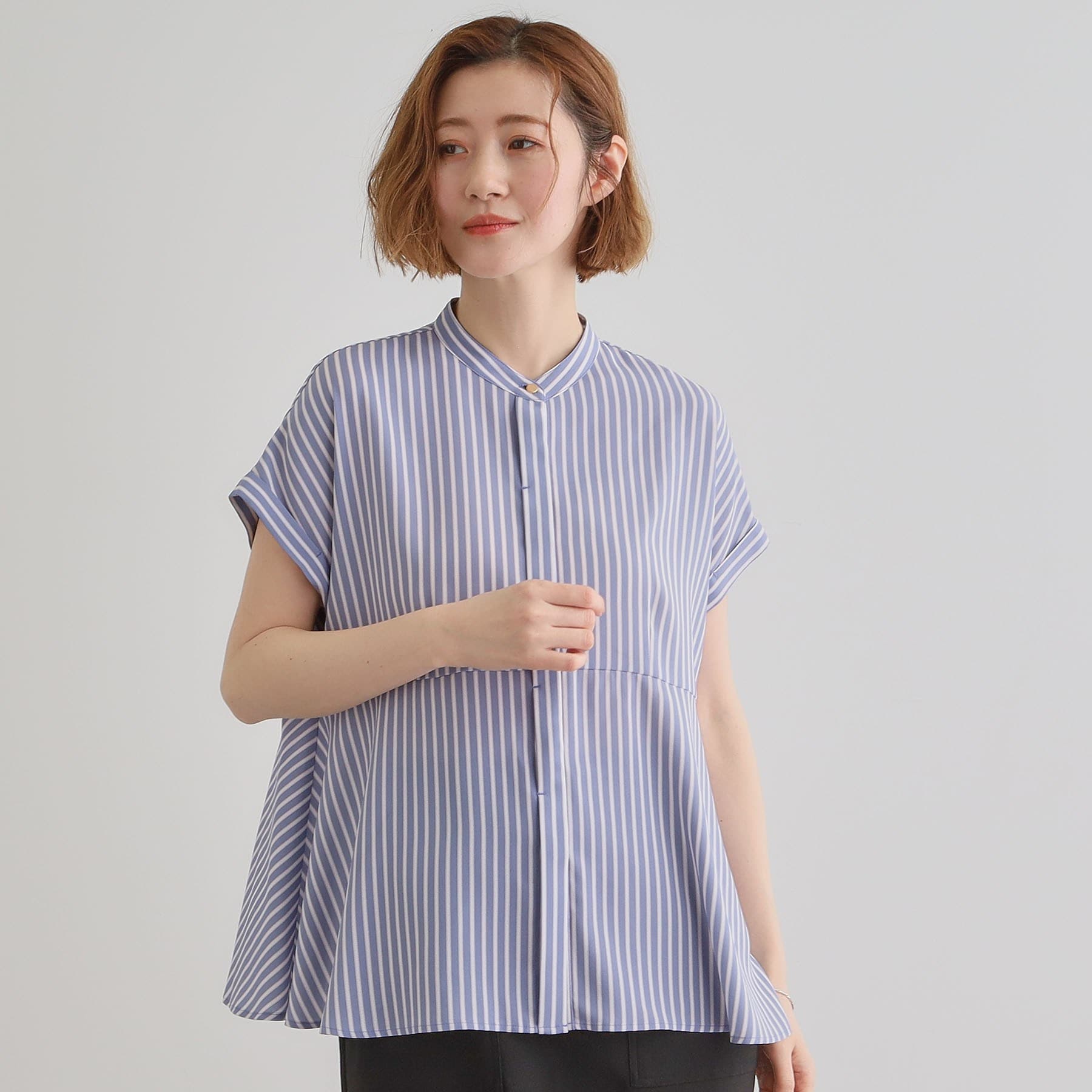 グローブ grove ペプラムシャツブラウス （ネイビー×オフ(393)） ネイビー×オフ(393)