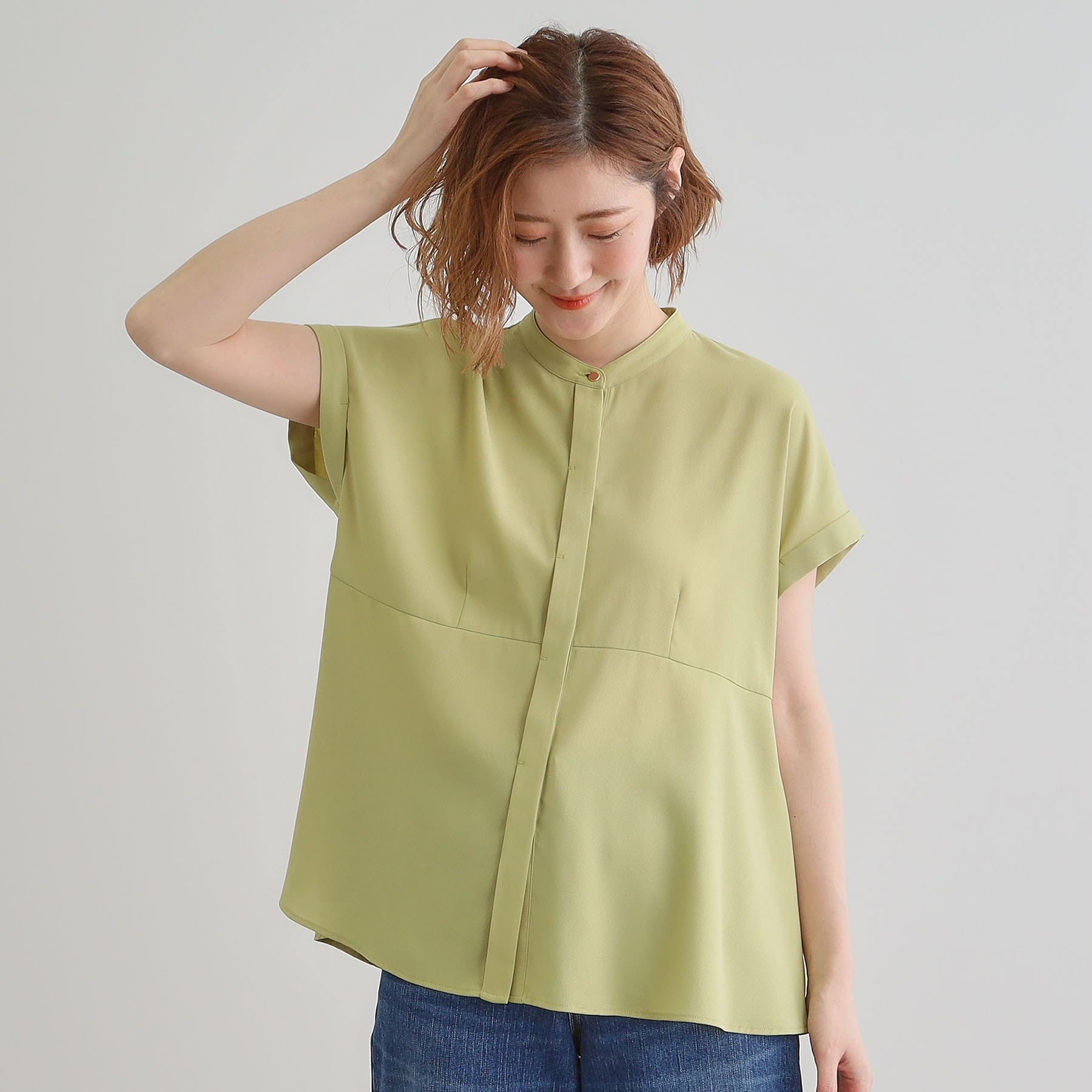 グローブ grove ペプラムシャツブラウス （ネイビー×オフ(393)） ネイビー×オフ(393)