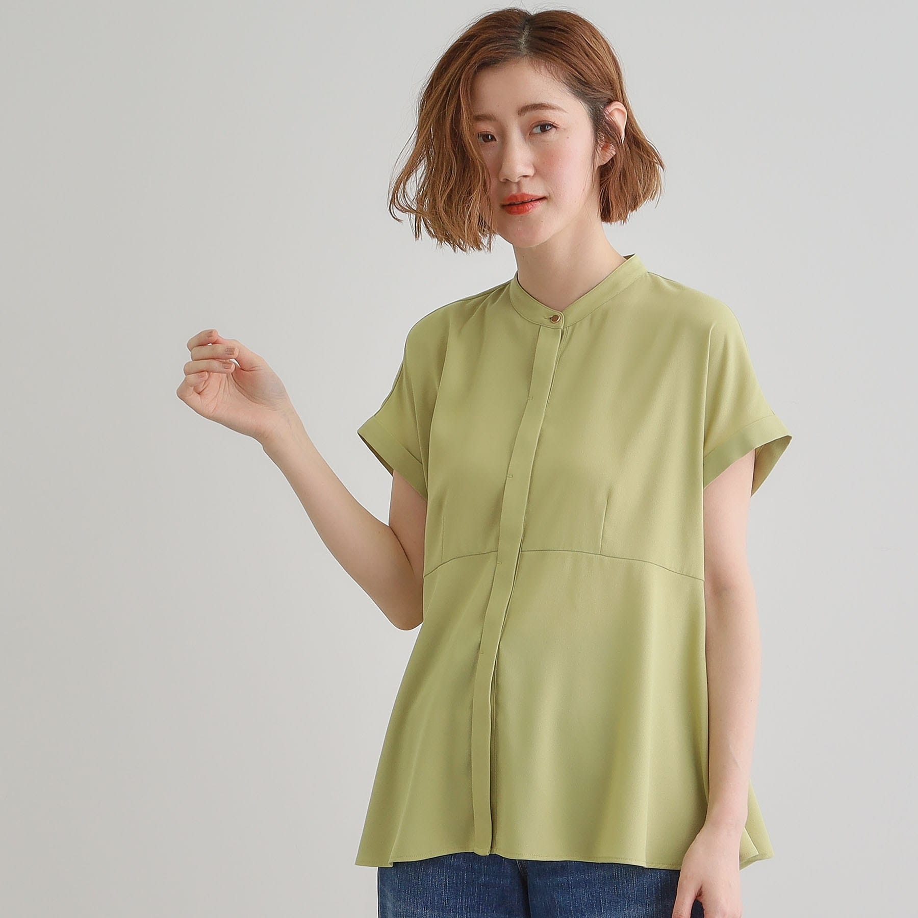 グローブ grove ペプラムシャツブラウス （ネイビー×オフ(393)） ネイビー×オフ(393)