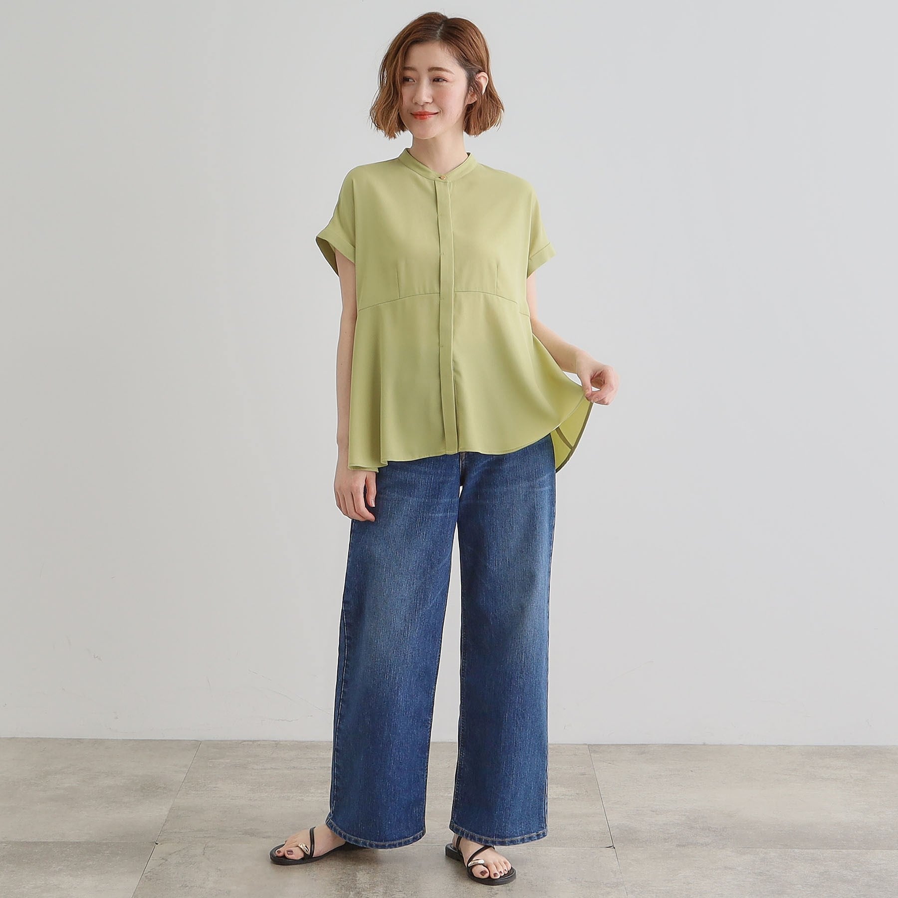 グローブ grove ペプラムシャツブラウス （ネイビー×オフ(393)） ネイビー×オフ(393)