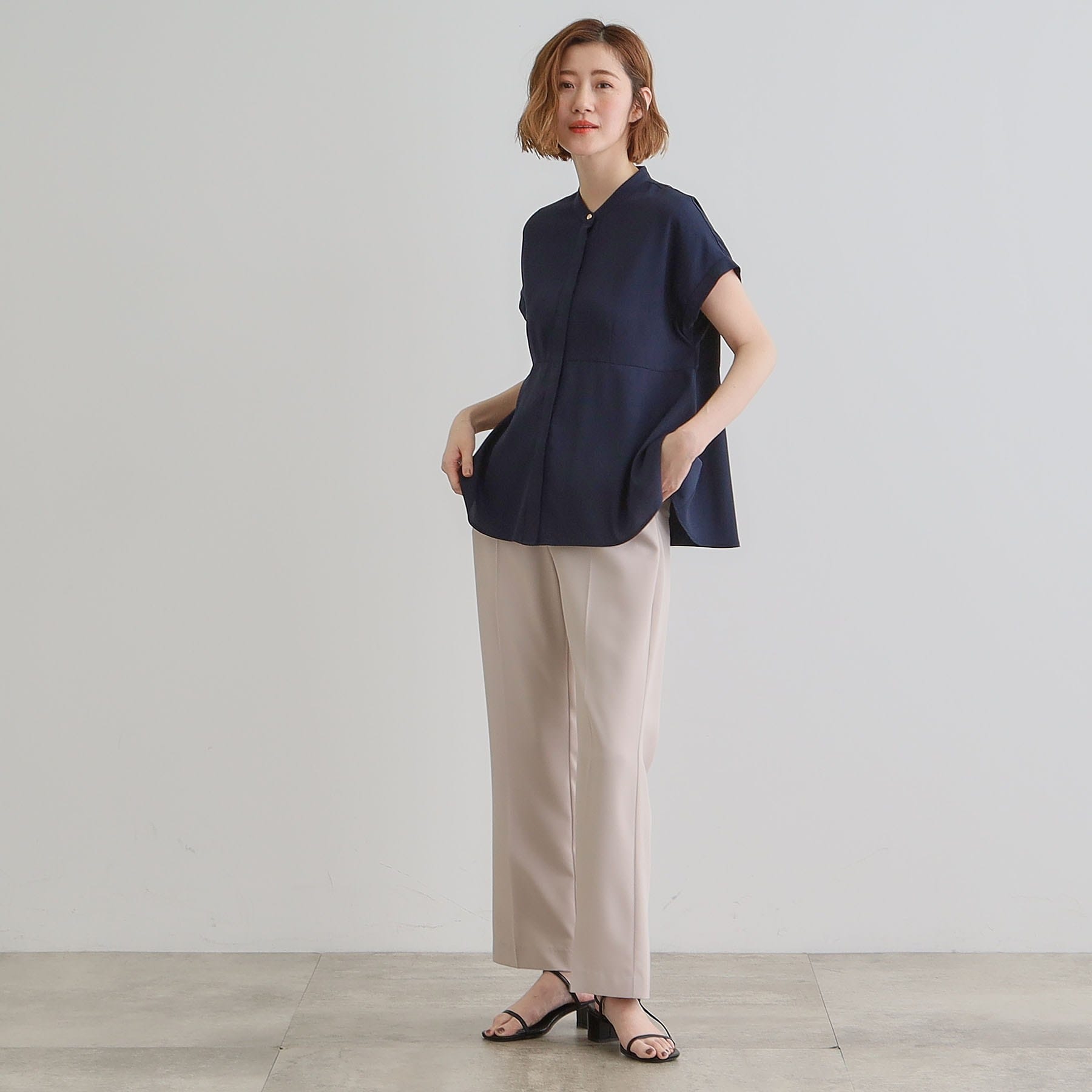 グローブ grove ペプラムシャツブラウス （ネイビー×オフ(393)） ネイビー×オフ(393)