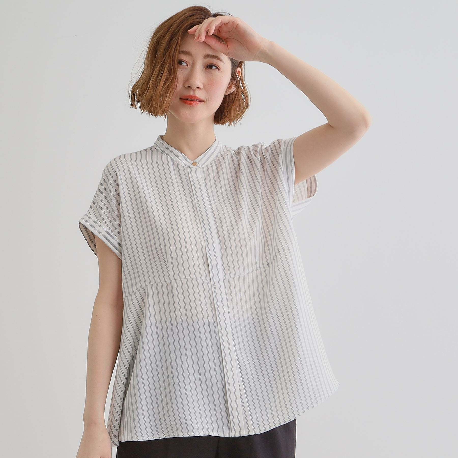 グローブ grove ペプラムシャツブラウス （ネイビー×オフ(393)） ネイビー×オフ(393)