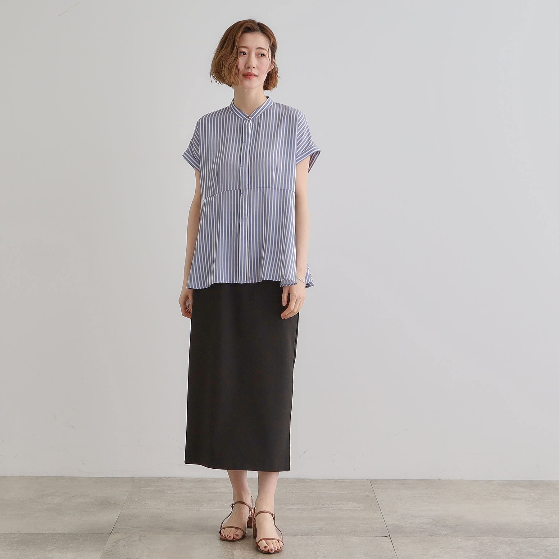 グローブ grove ペプラムシャツブラウス （ネイビー×オフ(393)） ネイビー×オフ(393)