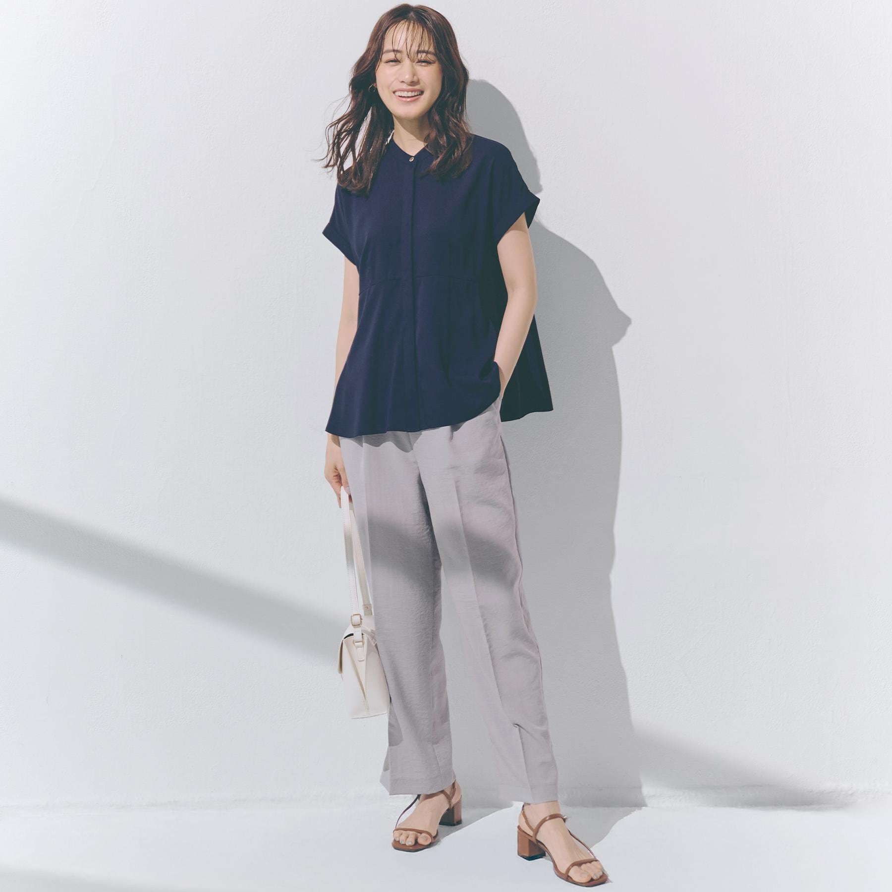 グローブ grove ペプラムシャツブラウス （ネイビー×オフ(393)） ネイビー×オフ(393)