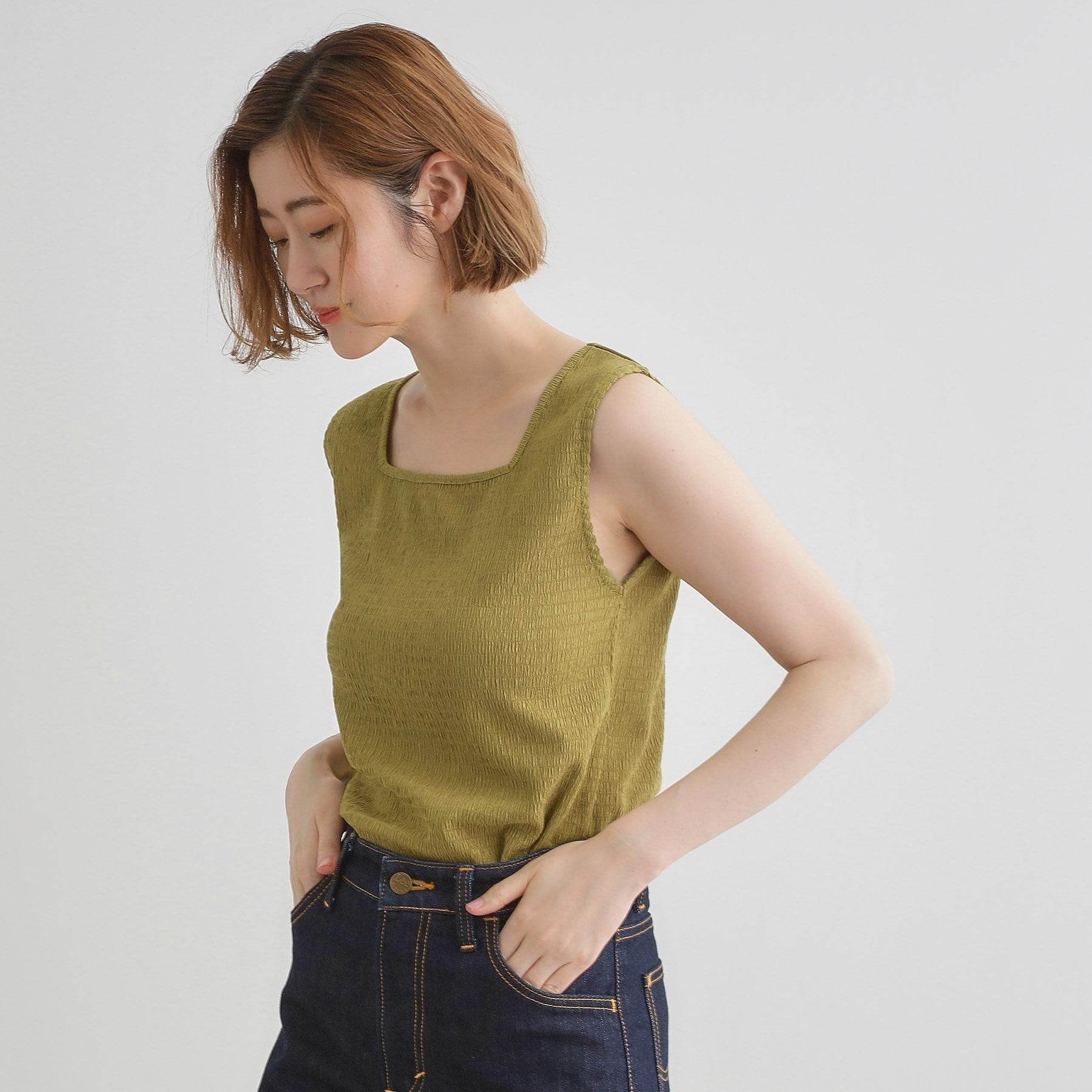 グローブ grove ジャカードスクエアネックタンク （グリーン(025)） グリーン(025)